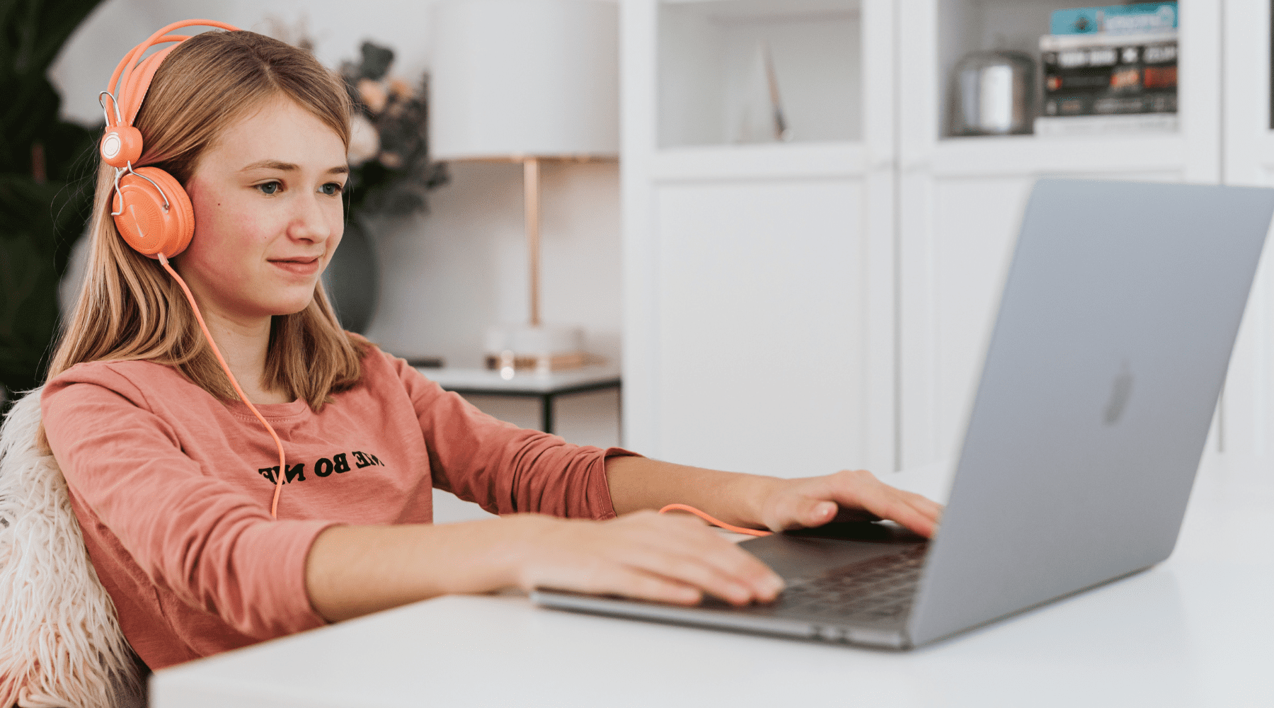 Female student attending online class or online tutoring session.