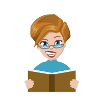 cartoon teacher with glasses holding a book